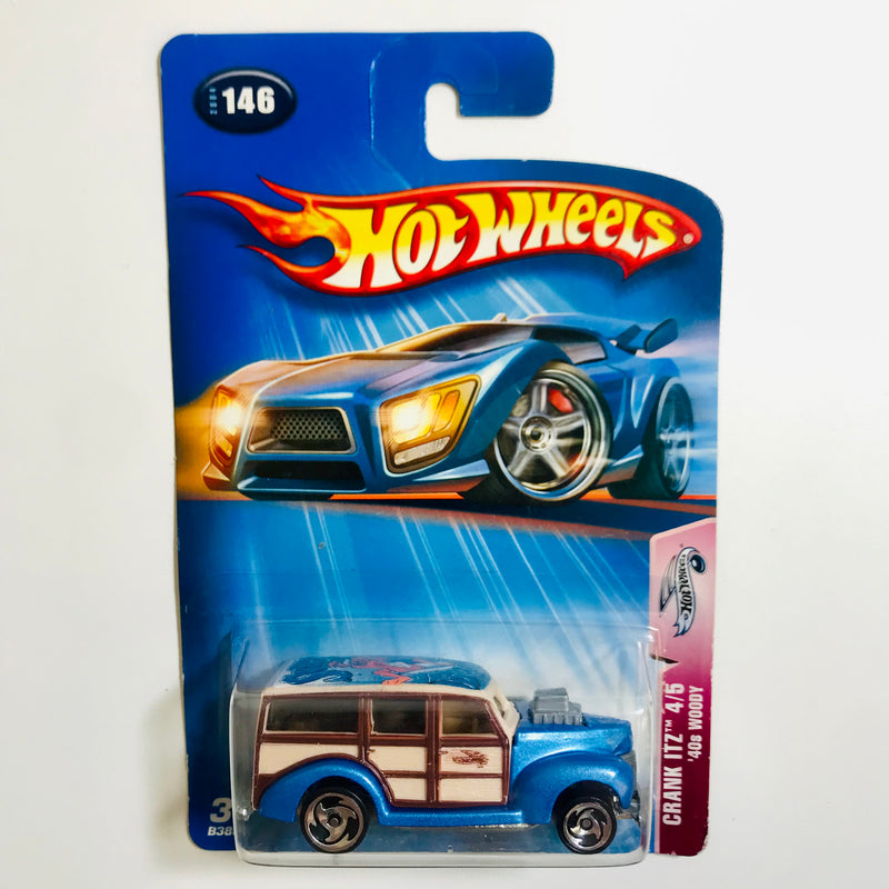 2004 Hot Wheels Crank Itz 40s Woodie Ford azul con crema SB base ZAMAC