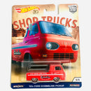 2018 Hot Wheels Car Culture Shop Trucks 60 Ford Econoline Pickup rojo Llantas de Goma RR base ZAMAC