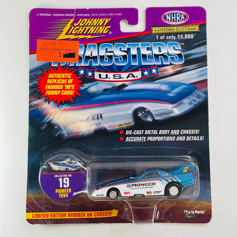 1997 Johnny Lightning Dragsters USA NHRA Limited Edition 1/15,000 Tom Hoover Pioneer 94 Dodge Daytona Funny Car azul con blanco