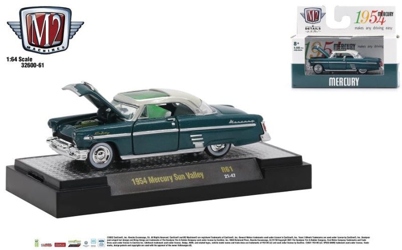 2021 M2 Machines Detroit Muscle Limited Edition 1/9,600 1954 Mercury Sun Valley R61 azul Llantas de Goma