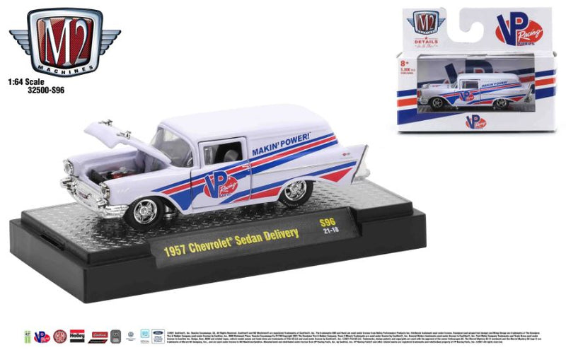 2021 M2 Machines O'Reilly Limited Edition 1/5,000 VP Racing Fuels 1957 Chevrolet Sedan Delivery S96 blanco Llantas de Goma