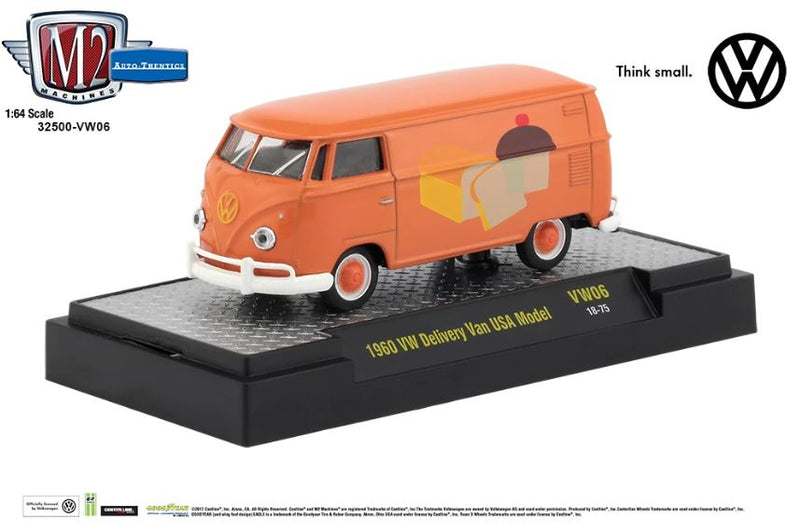 2018 M2 Machines Auto-Thentics Limited Edition 1/7,800 Walmart Exclusive 1960 VW Volkswagen Delivery Van USA Model WMTS11 naranja Llantas de Goma