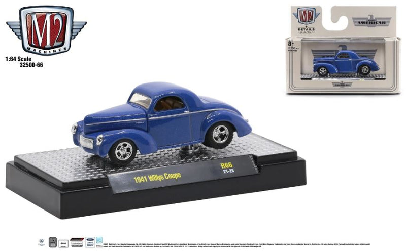 2021 M2 Machines Auto-Thentics Limited Edition 1/7,250 Willys Americar 1941 Willys Coupe R66 azul Llantas de Goma